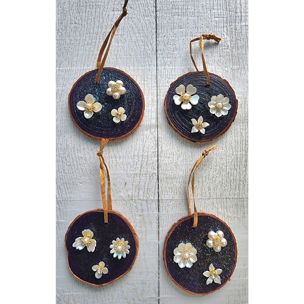 Handmade Floral Christmas Ornaments Set of 4